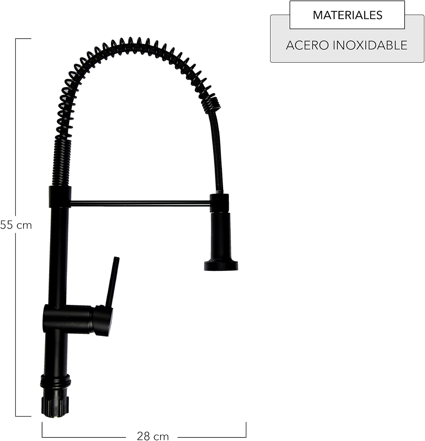 Mezcladora para Tarja de Cocina Monomando, Acero Inoxidable con Cuello Flexible y Giro 360°, Acabado Negro Mate 5