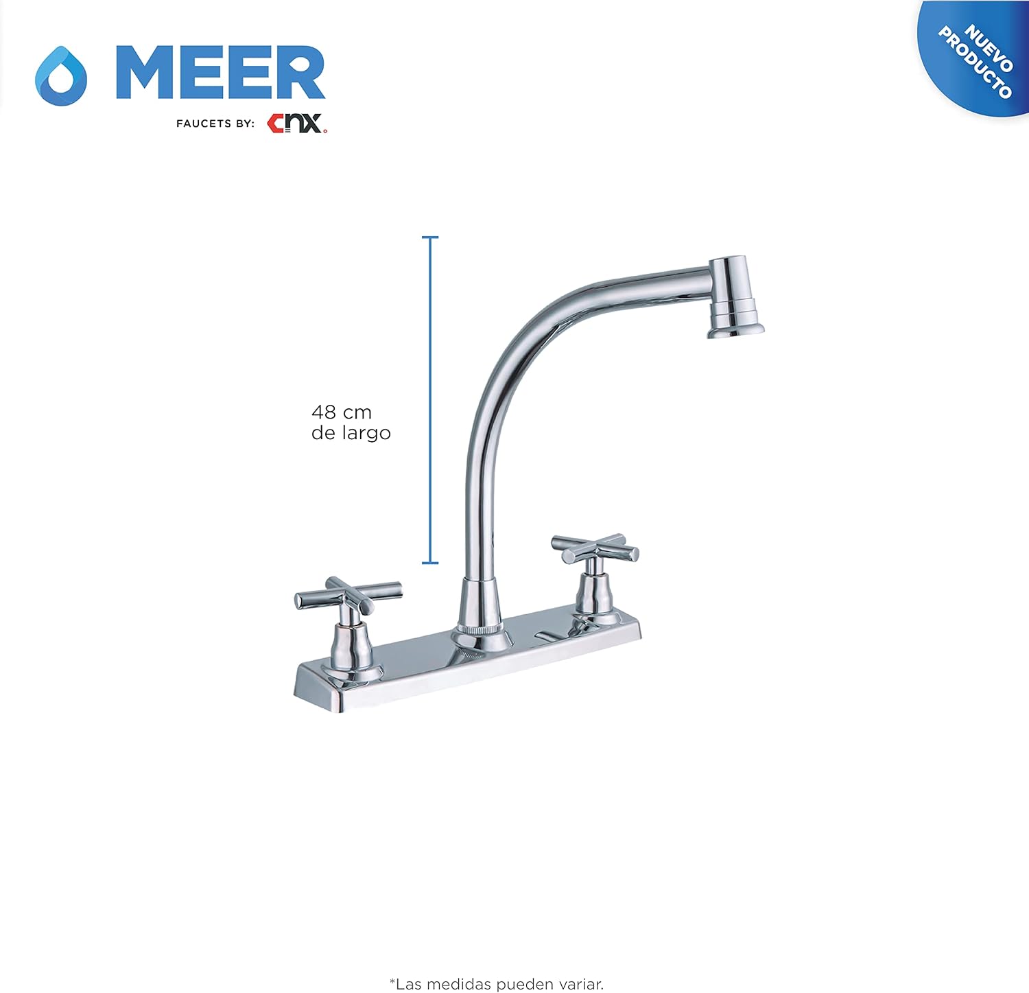 Mezcladora Cromada de 8” para Fregadero, con Cuello de 26 cm, Acabado Brillante, Tecnología Water Sense e Instalación Rápida 3