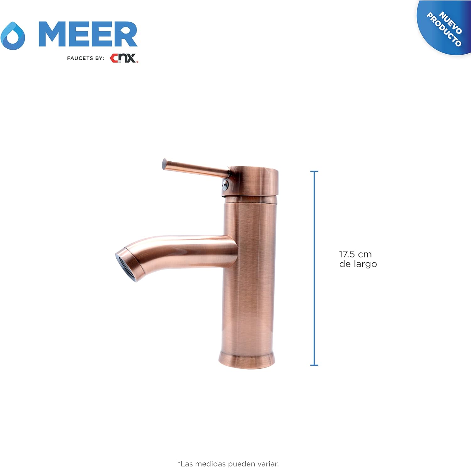 Mezcladora Monomando para Lavabo en Oro Rosado, Acero Inoxidable y Latón, Acabado Cepillado, Incluye Mangueras y Kit de Instalación 3