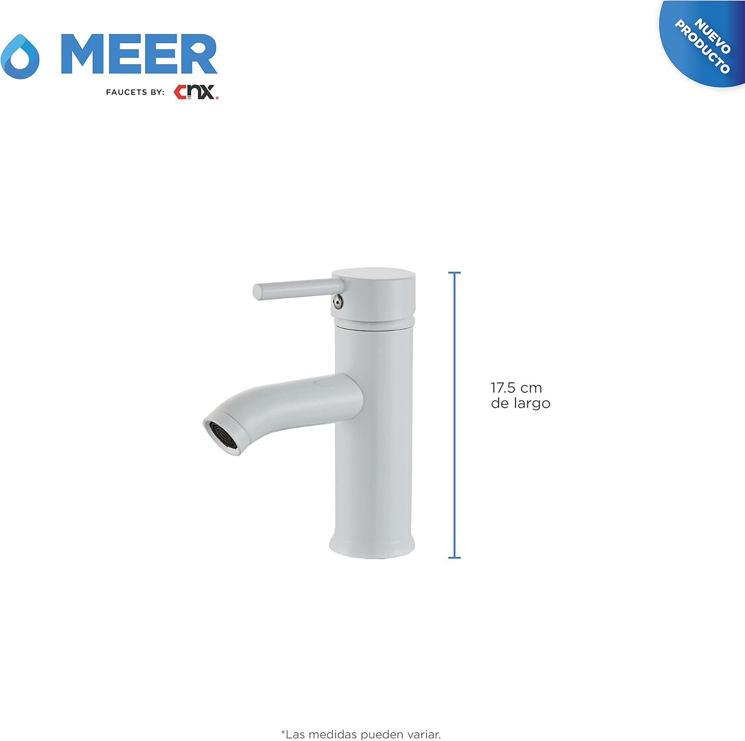 Mezcladora Monomando para Lavabo en Blanco Mate, Acero Inoxidable, 21 cm de Altura, Incluye Mangueras y Fácil Instalación 3