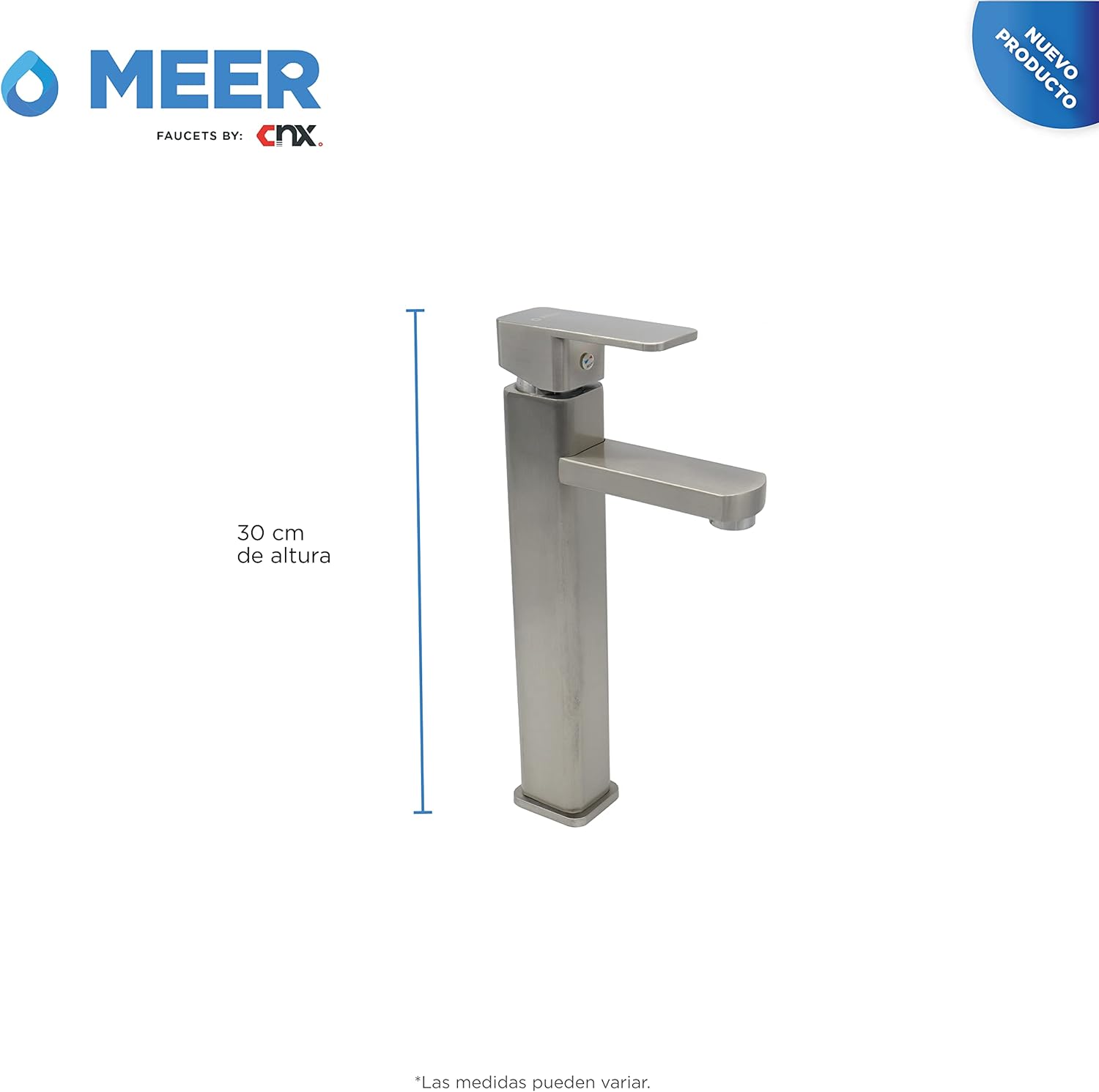 Mezcladora Monomando para Lavabo en Acabado Satinado, Fabricada en Latón y Zinc, 30.5 cm de Altura, Incluye Mangueras y Fácil Instalación 3