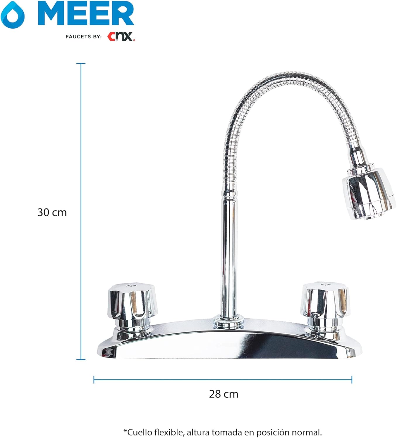 MEER FAUCETS BY CNX Mezcladora Cromada para Fregadero con Cuello Flexible, Fabricada en Acero Inoxidable, Zinc y Latón 4
