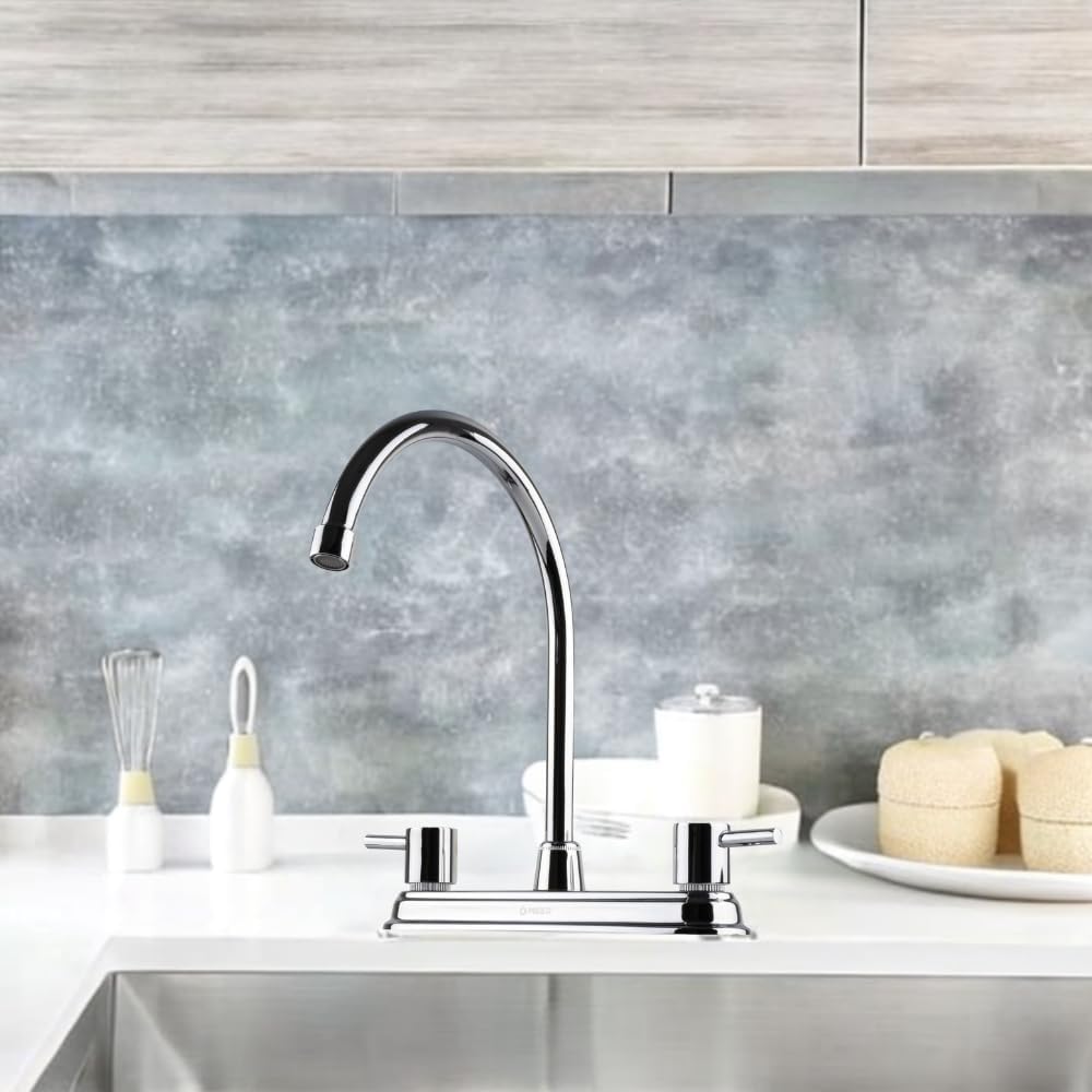 Mezcladora para Fregadero MEER Faucets by CNX, Mezcladora para Cocina de Acero Inoxidable, Zinc y Latón Cromado. Cuello Rígido con Rotación de 1/4
