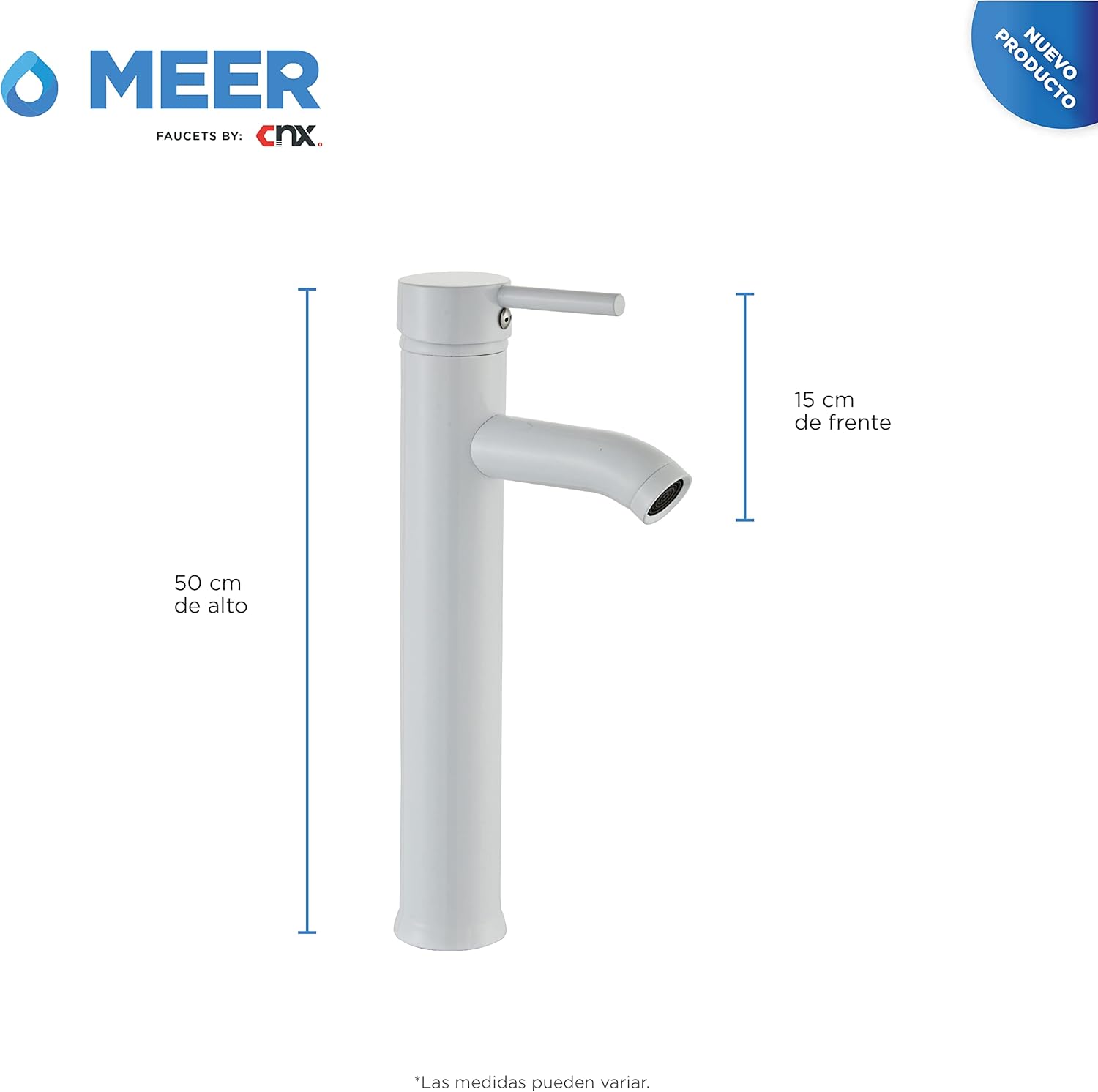 Mezcladora Monomando para Lavabo en Blanco Mate, Acero Inoxidable, 29 cm de Altura, Incluye Mangueras y Aireador Ahorrador 3