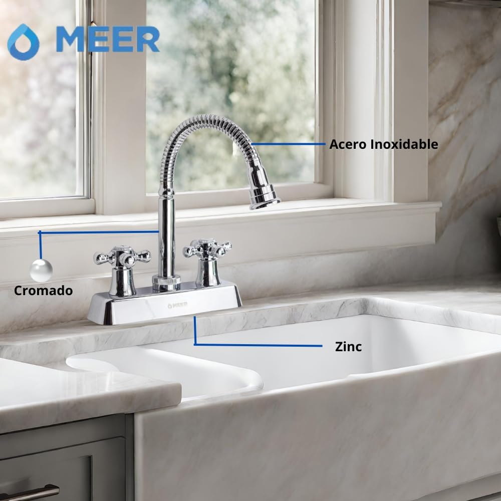 Mezcladora para Lavabo Cromada con Cuello Flexible 360°, Fabricada en Acero Inoxidable, Zinc y ABS, Sistema de 1/4 de Vuelta y Fácil Instalación 4