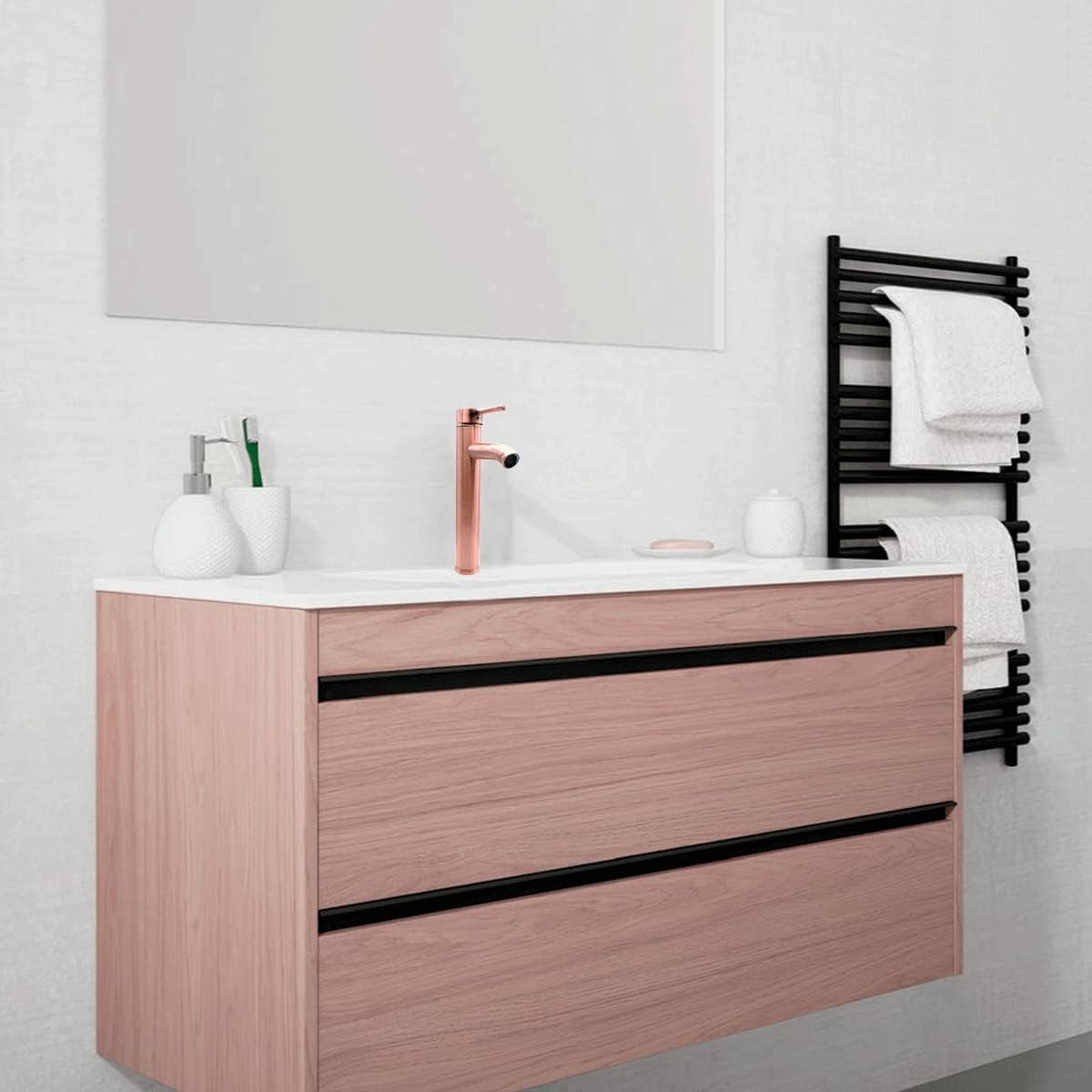Mezcladora Monomando para Lavabo en Oro Rosado (Cobre), Acero Inoxidable, 29 cm de Altura, Incluye Mangueras y Aireador Ahorrador