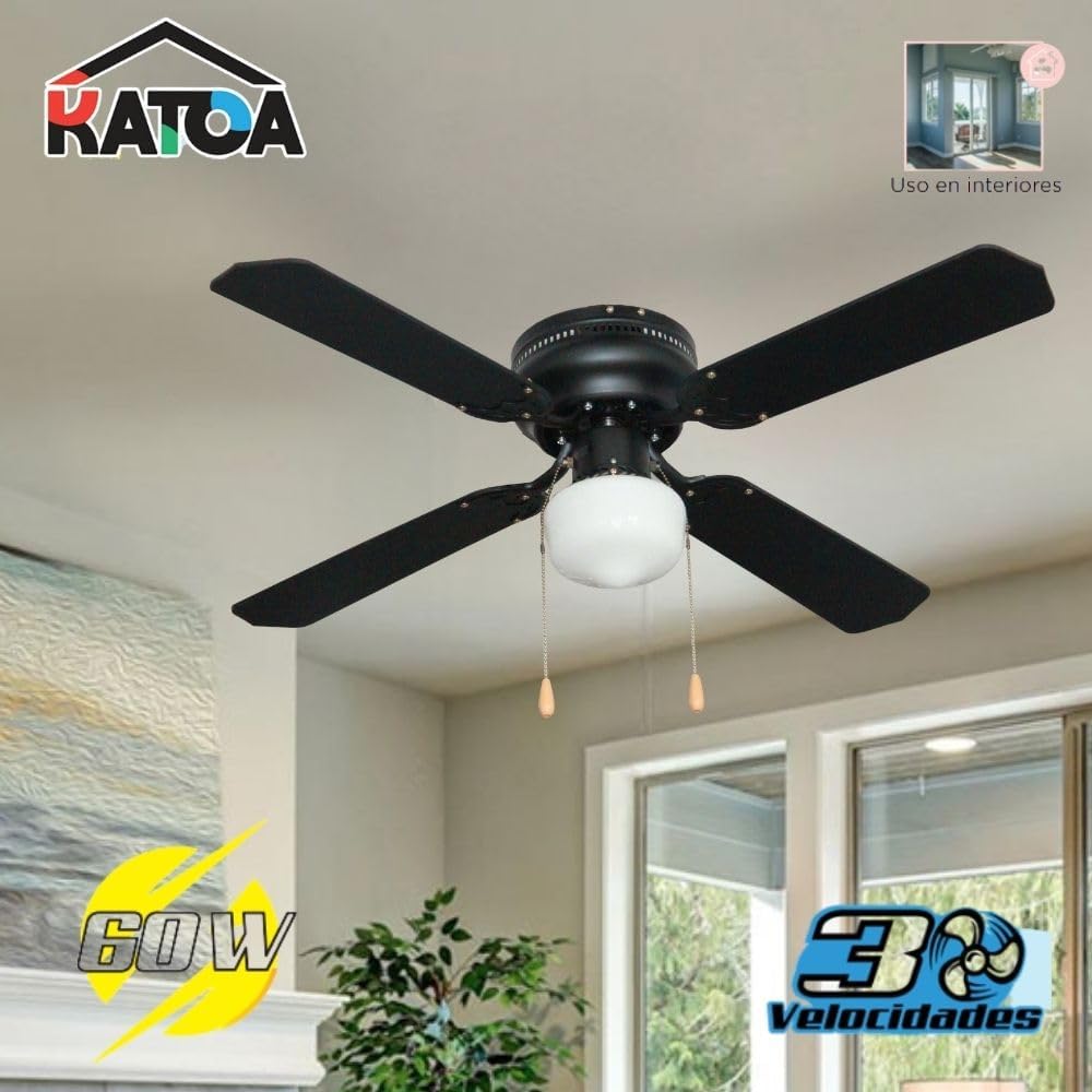 Ventilador de Techo Decorativo KATOA 42” – 3 Velocidades, Silencioso y de Bajo Consumo (Negro) 5