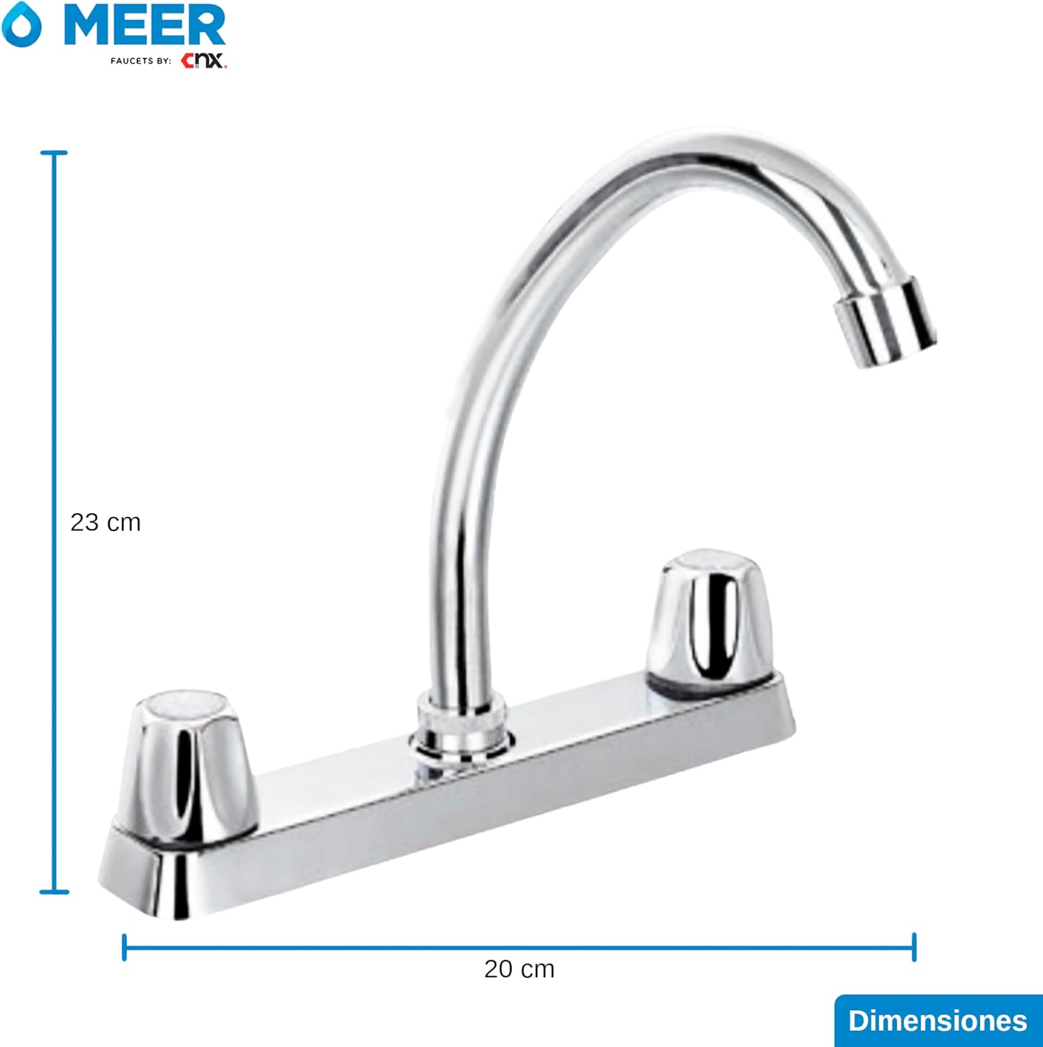 Mezcladora para Fregadero de Cocina, Acabado Cromado, Fabricada en Acero Inoxidable, Zinc y ABS, Altura de 23 cm, Instalación Rápida 3