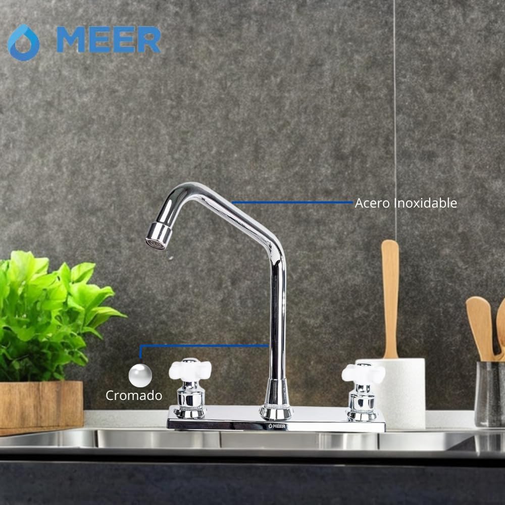 Mezcladora para Fregadero MEER Faucets by CNX, Mezcladora para Cocina de Acero Inoxidable, Zinc y Latón Cromado. 4