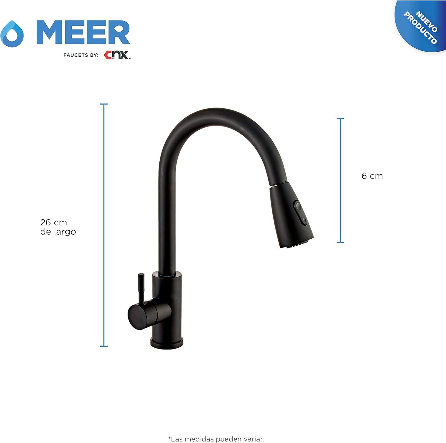 Mezcladora para Fregadero con Dos Funciones de Chorro y Cuello Retráctil (manguera de 55 cm) de Zinc y Latón Negro Mate 5