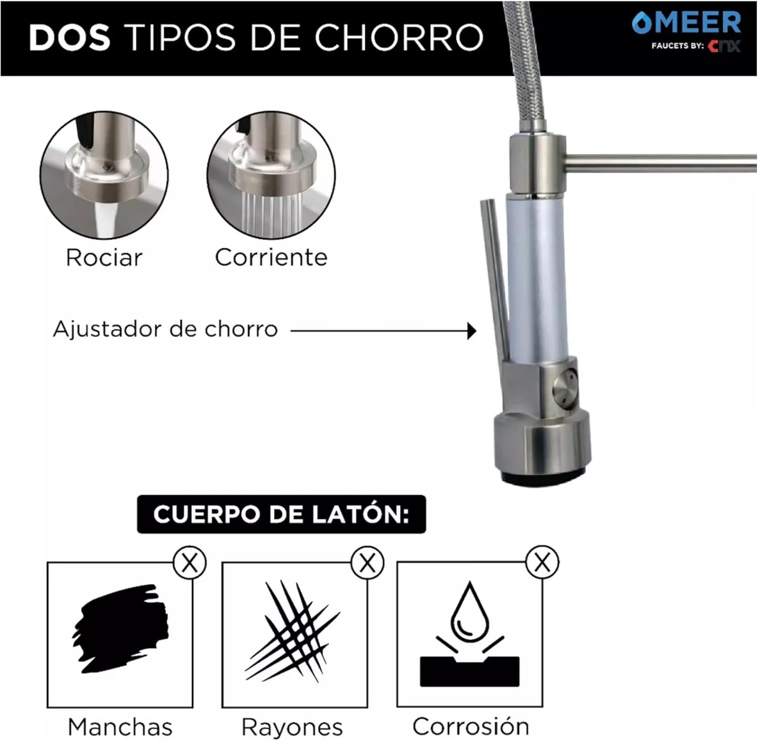 Llave Mezcladora para Cocina (Monomando y Flexible) Grifo para Fregadero con Acabado Cromado, Doble Cuello y Alta Versatilidad 6