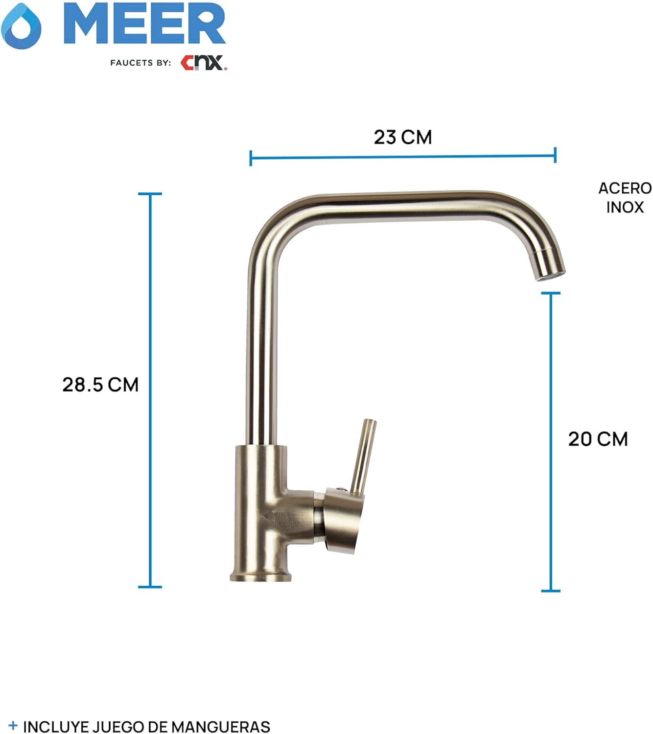 Mezcladora Monomando para Fregadero con Acabado Niquelado, Acero Inoxidable, Instalación Rápida y Ahorro Inteligente 3