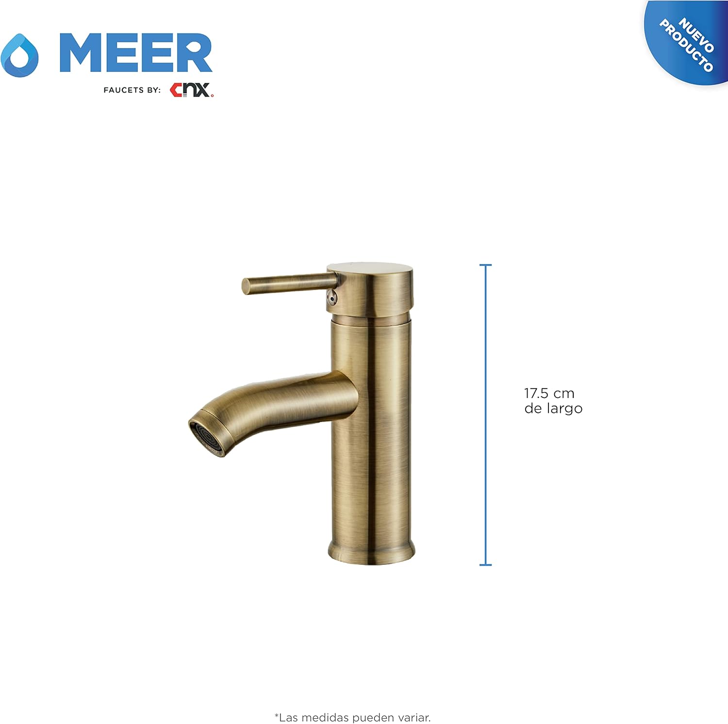 Mezcladora Monomando para Lavabo en Dorado Cepillado, Acero Inoxidable, 17.5 cm de Altura, Ahorro de Agua y Fácil Instalación 3