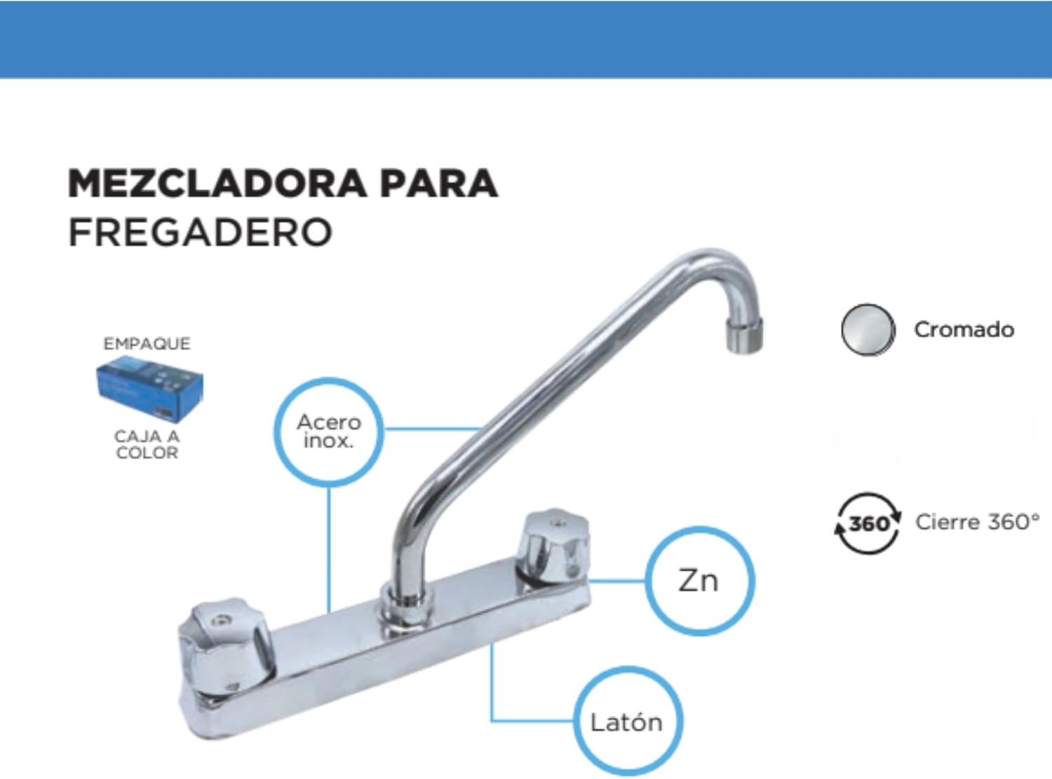 MEER FAUCETS BY CNX Mezcladora para Fregadero de Cocina con cuello rígido, Fabricada en Acero Inoxidable, Zinc y Latón 3