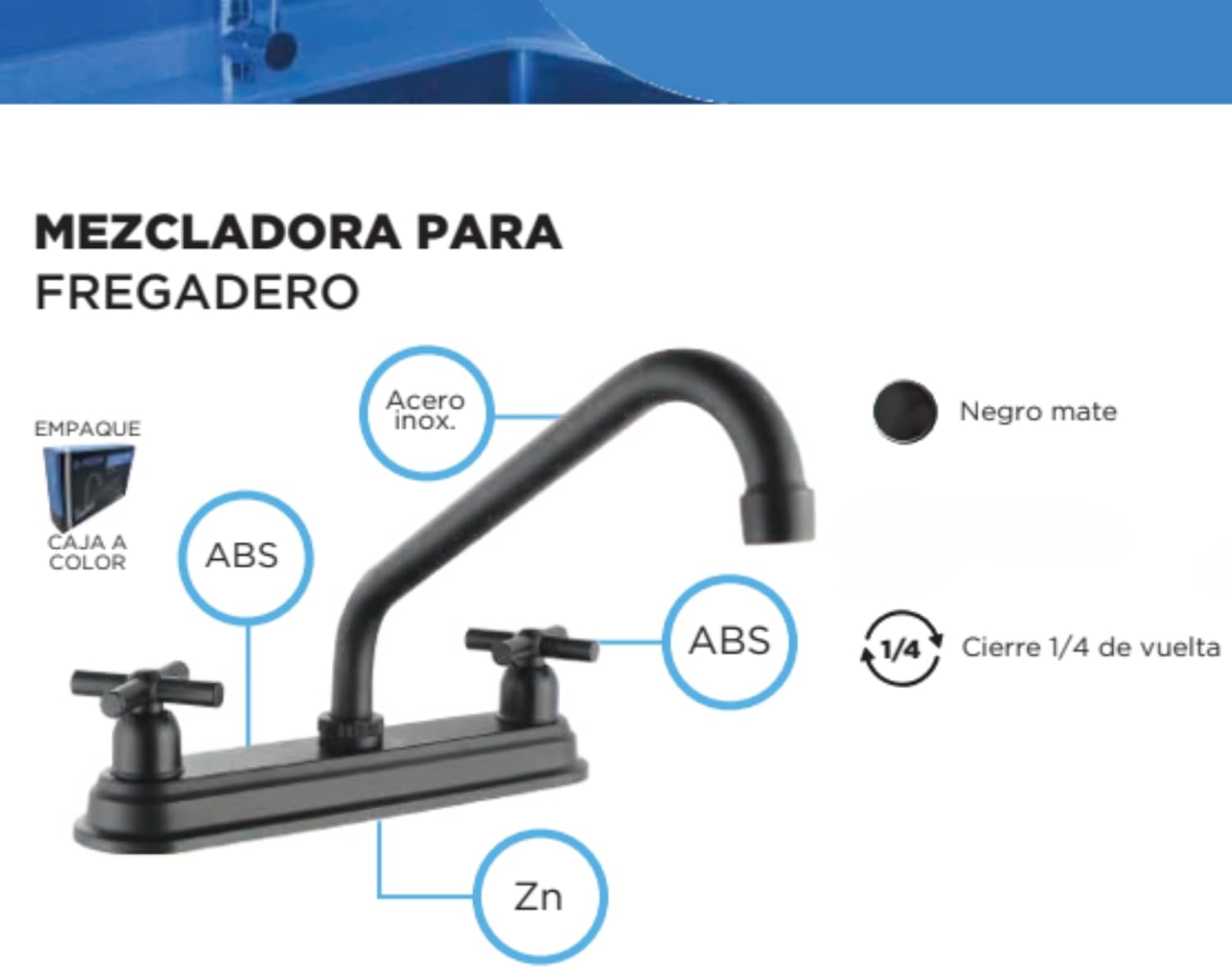 Mezcladora para Fregadero en Acabado Negro Mate – Fabricada en Acero Inoxidable, Zinc y ABS | Cuello Giratorio y Tecnología Water Sense 5