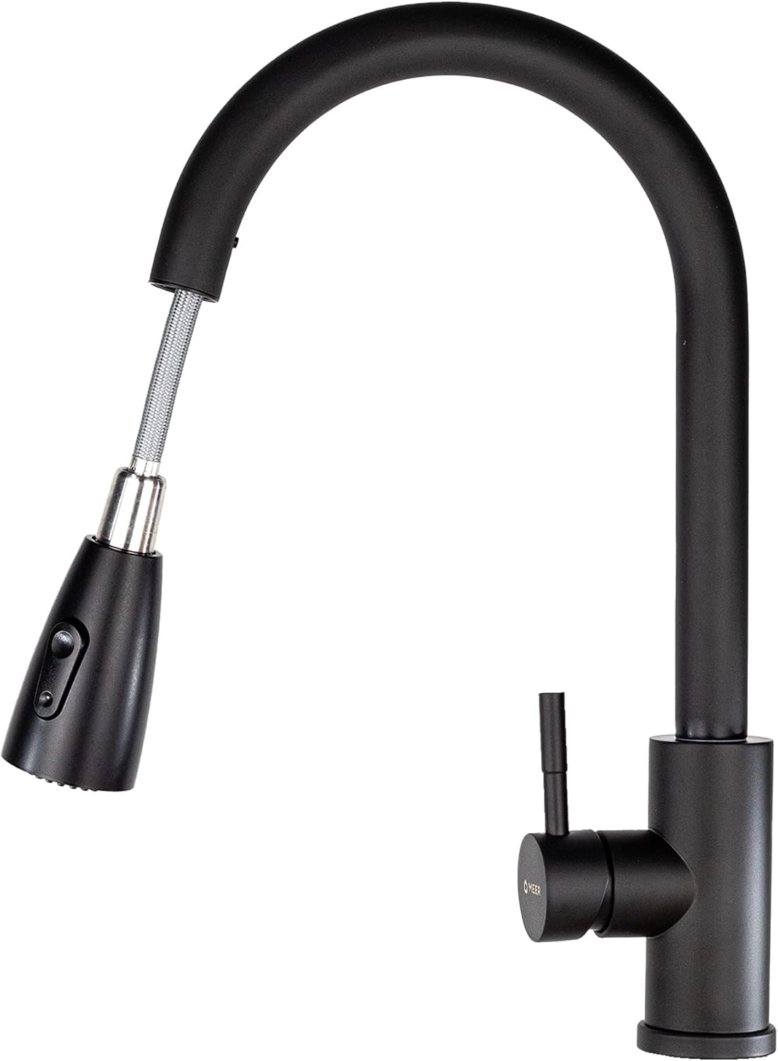 Mezcladora para Fregadero con Dos Funciones de Chorro y Cuello Retráctil (manguera de 55 cm) de Zinc y Latón Negro Mate 7