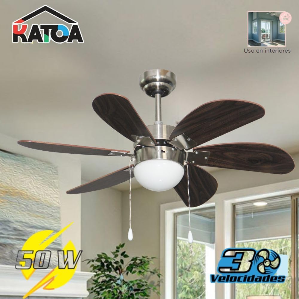 Ventilador de Techo Decorativo KATOA 30” – 3 Velocidades, Motor de 50W, Silencioso y Estético 4