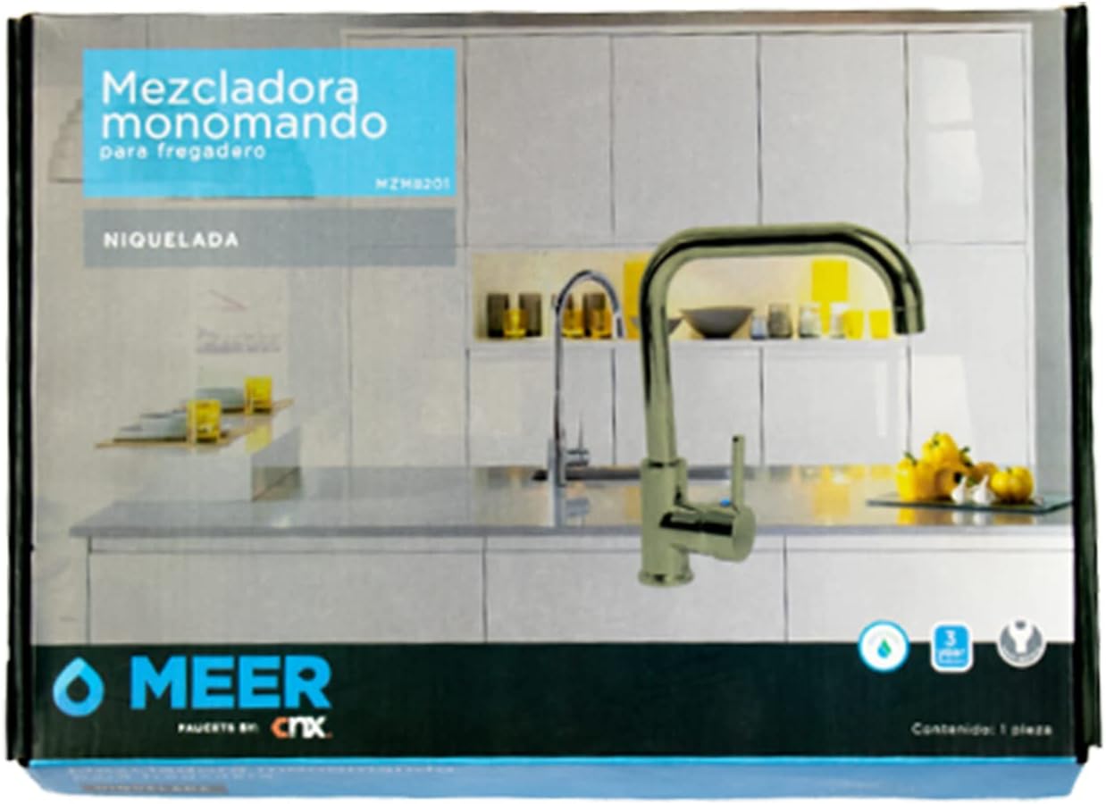 Mezcladora Monomando para Fregadero con Acabado Niquelado, Acero Inoxidable, Instalación Rápida y Ahorro Inteligente 6