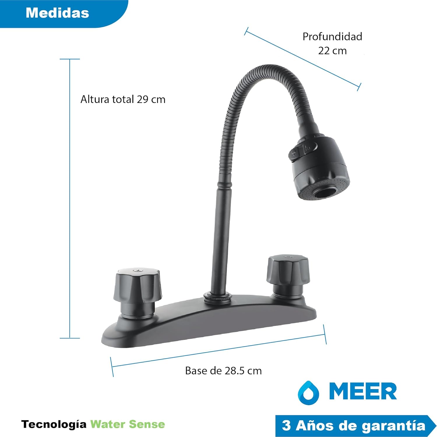 Mezcladora para Fregadero con Cuello Flexible y Dos Funciones de Chorro (Negro Mate) 3