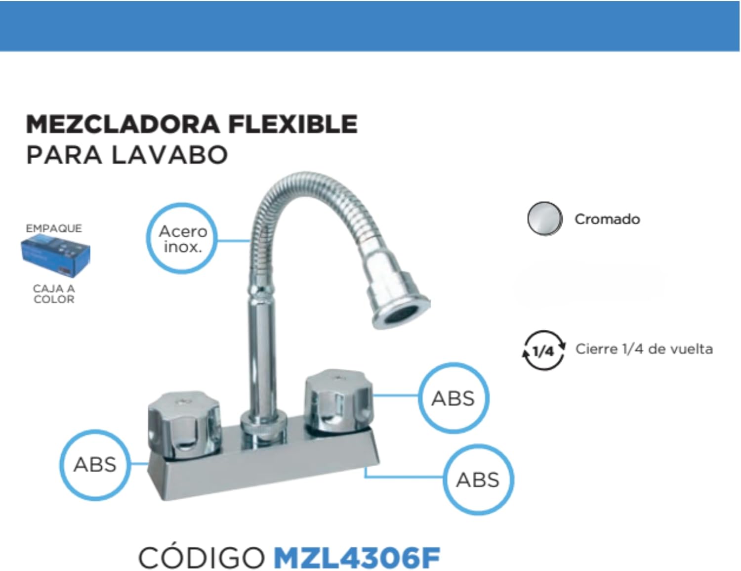 Mezcladora para Lavabo Cromada con Cuello Flexible, Instalación Rápida y Diseño Compacto 4