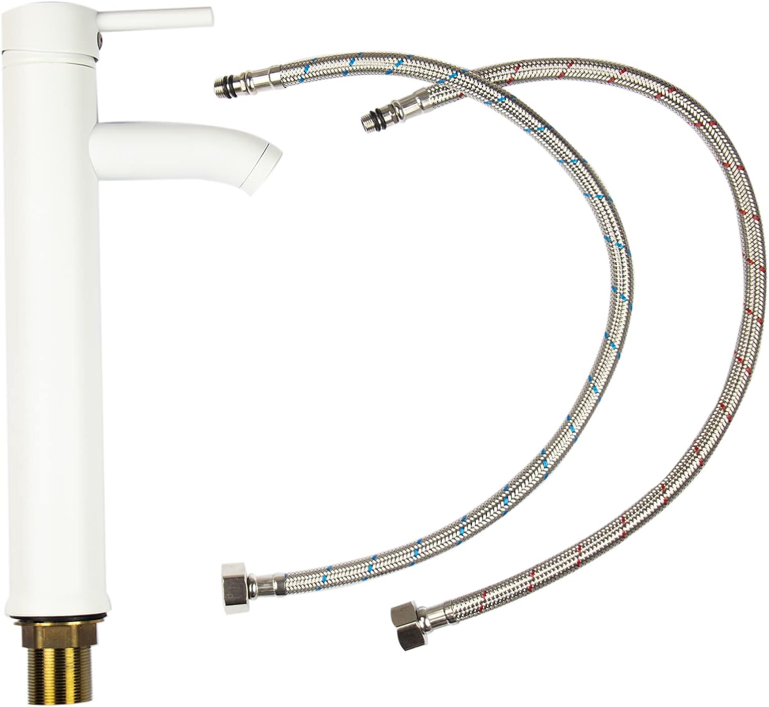 Mezcladora Monomando para Lavabo en Blanco Mate, Acero Inoxidable, 29 cm de Altura, Incluye Mangueras y Aireador Ahorrador 5