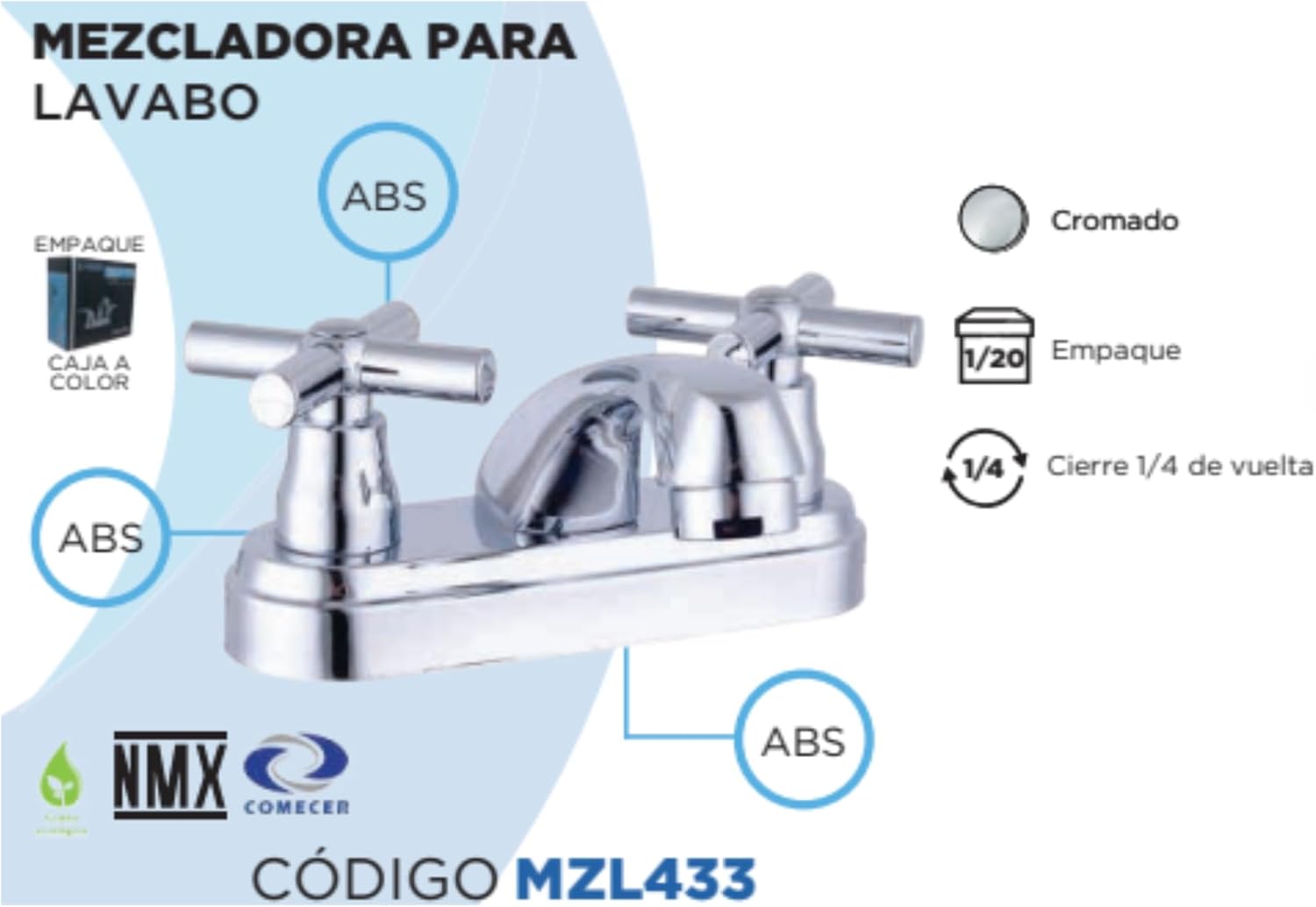 Mezcladora para Lavamanos de ABS Ligero y Resistente con Acabado Cromado Pulido, Instalación Rápida y Diseño Compacto 5