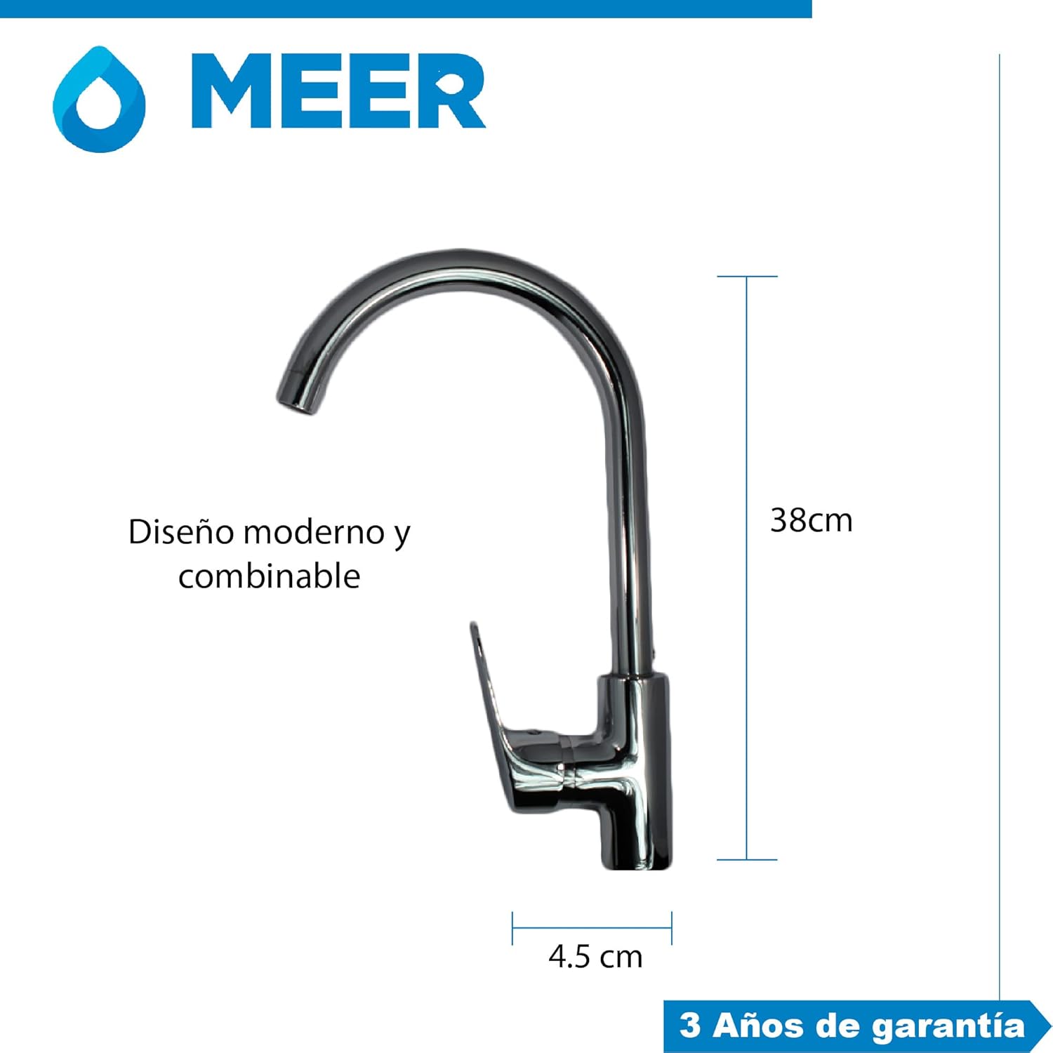 Mezcladora Monomando para Fregadero de Cocina, Acabado Cromado, Cuello Giratorio 360°, Instalación Rápida y Alta Durabilidad 5