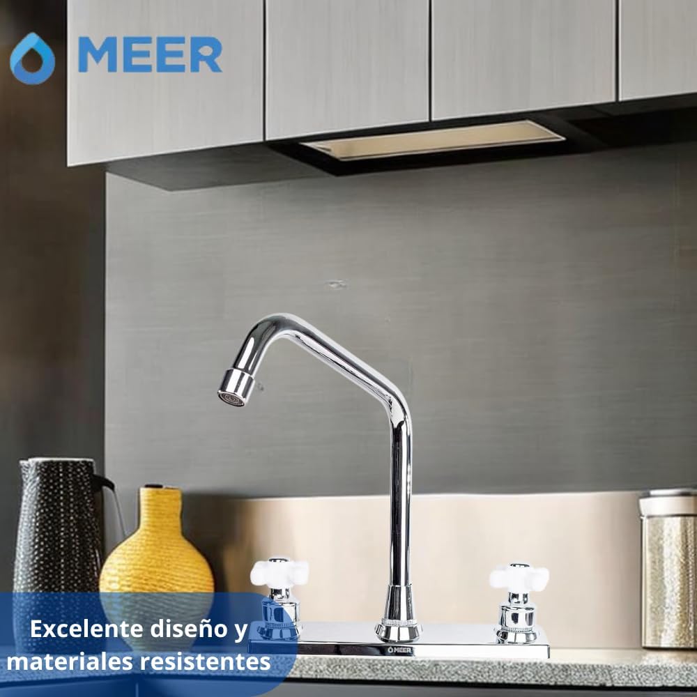Mezcladora para Fregadero MEER Faucets by CNX, Mezcladora para Cocina de Acero Inoxidable, Zinc y Latón Cromado. 3
