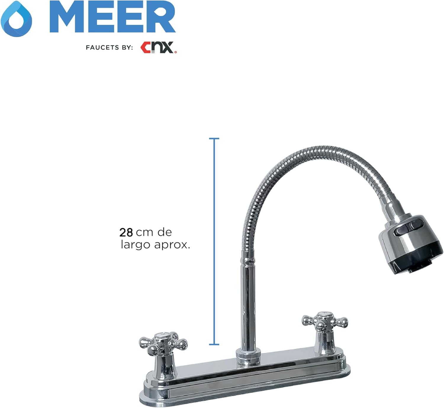 Mezcladora Flexible para Fregadero con Aireador, 2 Funciones de Chorro, Acabado Cromado, Cuello de 360°, Fabricada en Latón, Acero Inoxidable, ABS y Zinc 5
