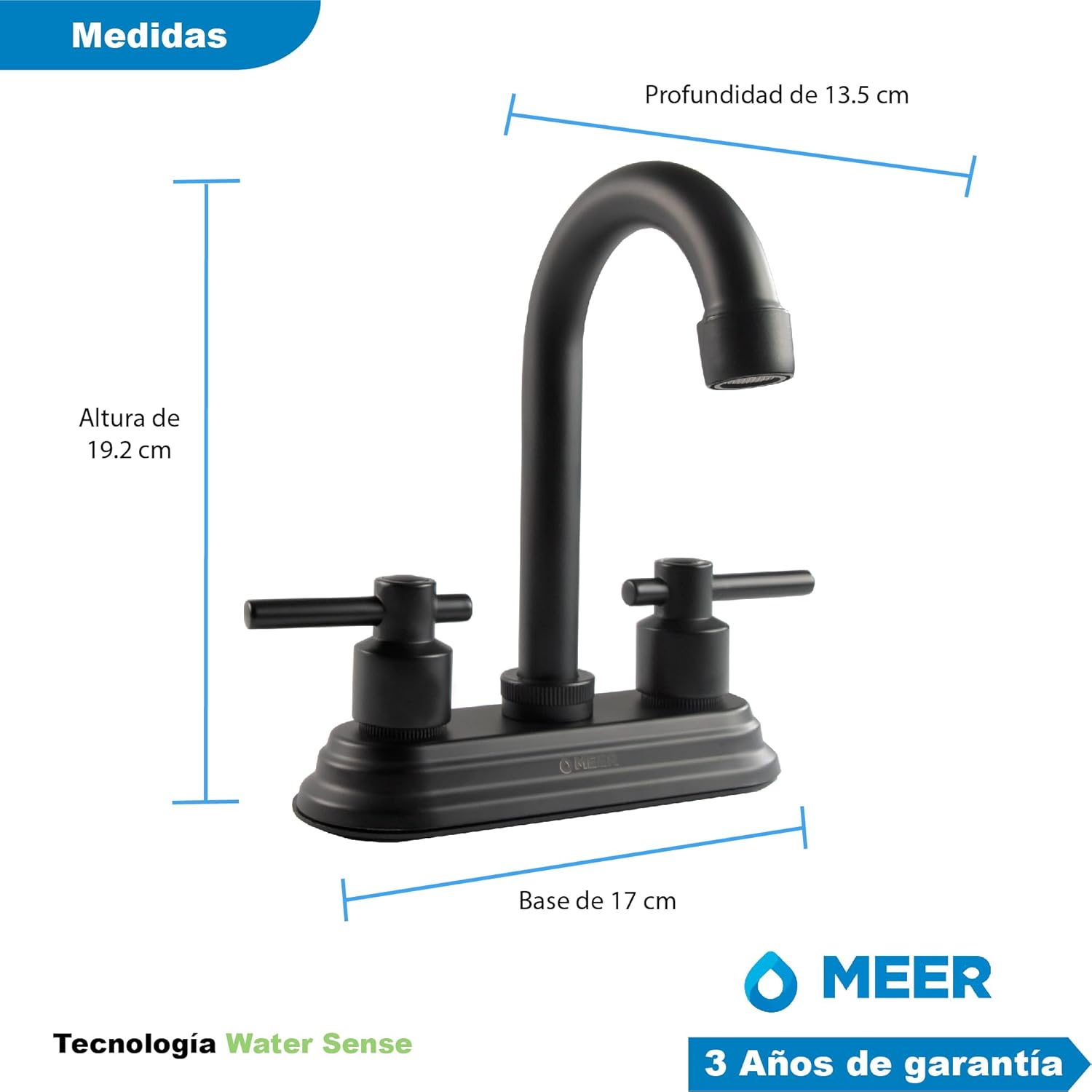 Mezcladora para Lavabo Negro Mate de Acero Inoxidable, Zinc y ABS con Manerales de Palanca, Instalación Rápida y Diseño Ergonómico 3