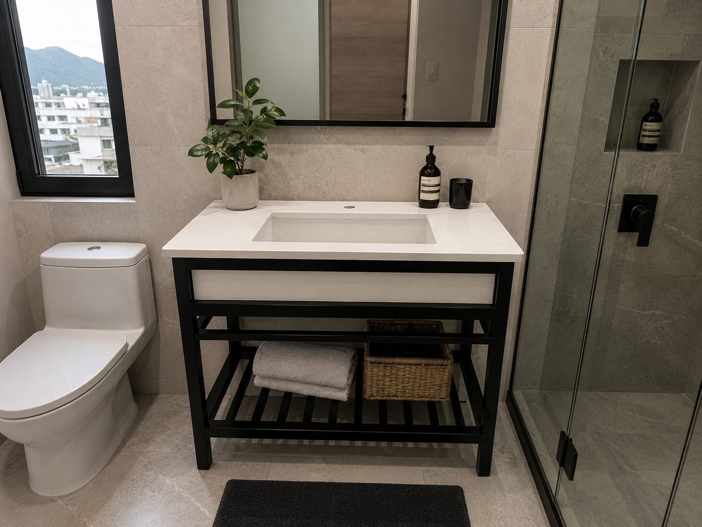 Lavabo Moderno con Estructura de PTR y Cubierta de Cuarzo Sintético Blanco 80cm x 45cm 4