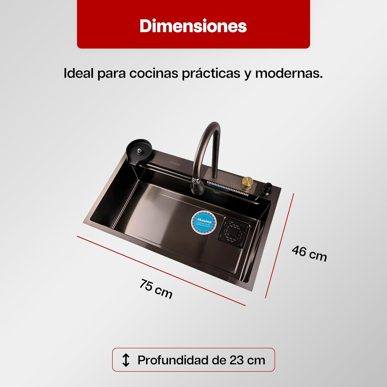 Kit Perrón Maxims! Tarja, Monomando, recipientes adicionales, dispensador de jabón y lavador de vasos