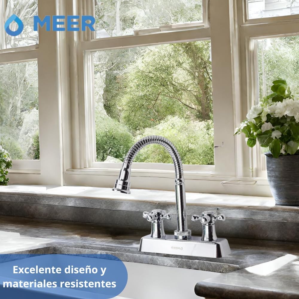 Mezcladora para Lavabo Cromada con Cuello Flexible 360°, Fabricada en Acero Inoxidable, Zinc y ABS, Sistema de 1/4 de Vuelta y Fácil Instalación 3
