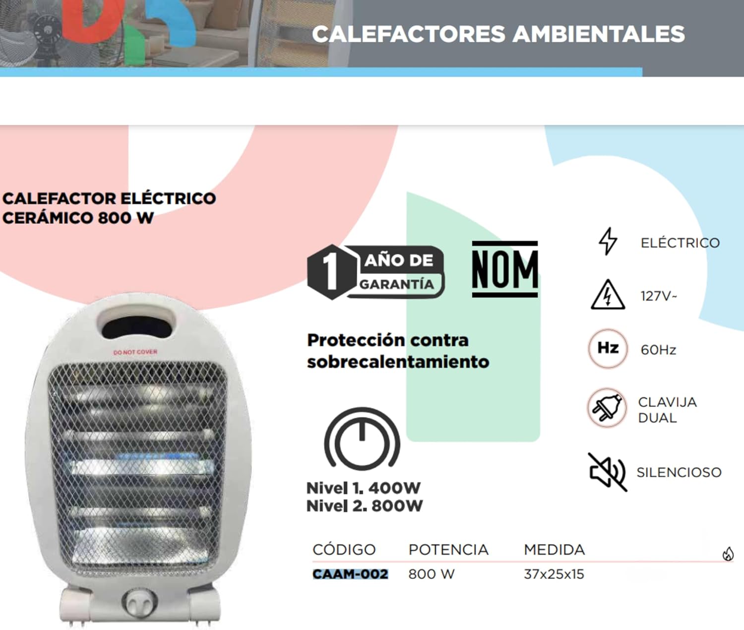 Calefactor Eléctrico Cerámico, 800W, con Protección de Sobrecalentamiento, Calentador Eléctrico, 127V, Ideal para el Hogar 3