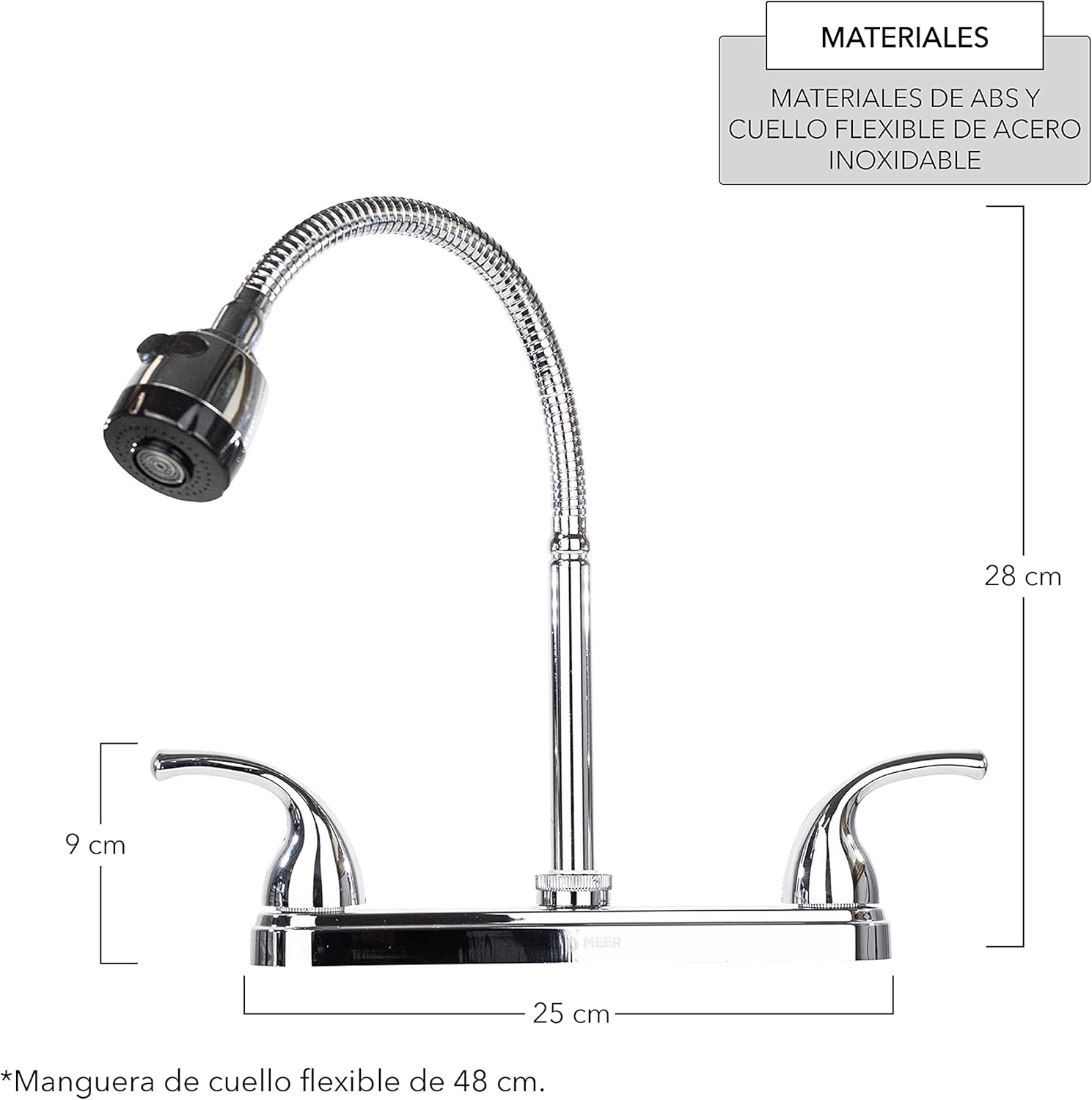 Mezcladora Cromada para Fregadero con Cuello Flexible de 48 cm – Diseño Práctico, Estilo Pulido y Dos Funciones de Chorro 4