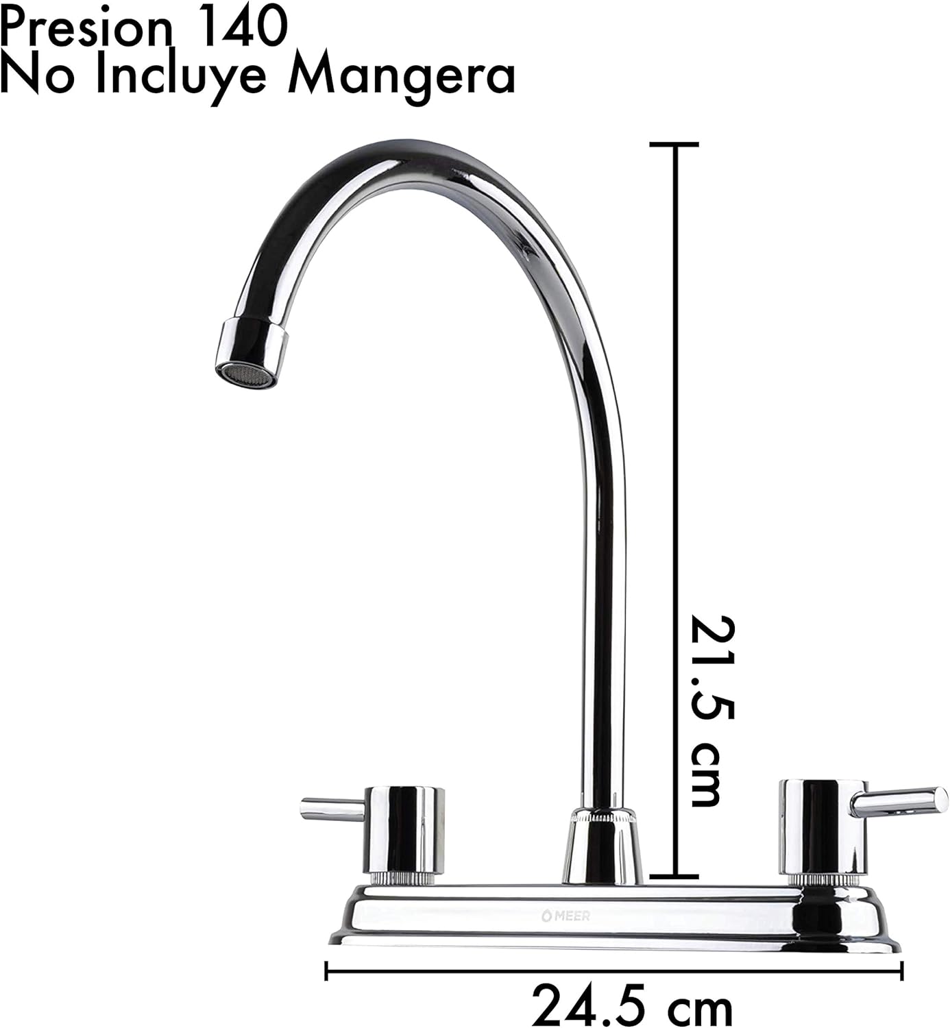 Mezcladora para Fregadero MEER Faucets by CNX, Mezcladora para Cocina de Acero Inoxidable, Zinc y Latón Cromado. Cuello Rígido con Rotación de 1/4 3