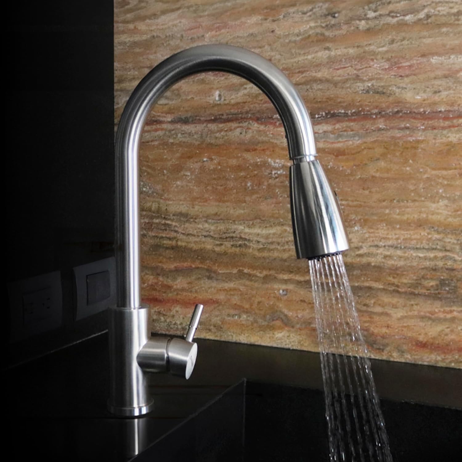 Mezcladora para Fregadero con Dos Funciones de Chorro y Cuello Retráctil (manguera de 55 cm) de Zinc y Latón Satinado