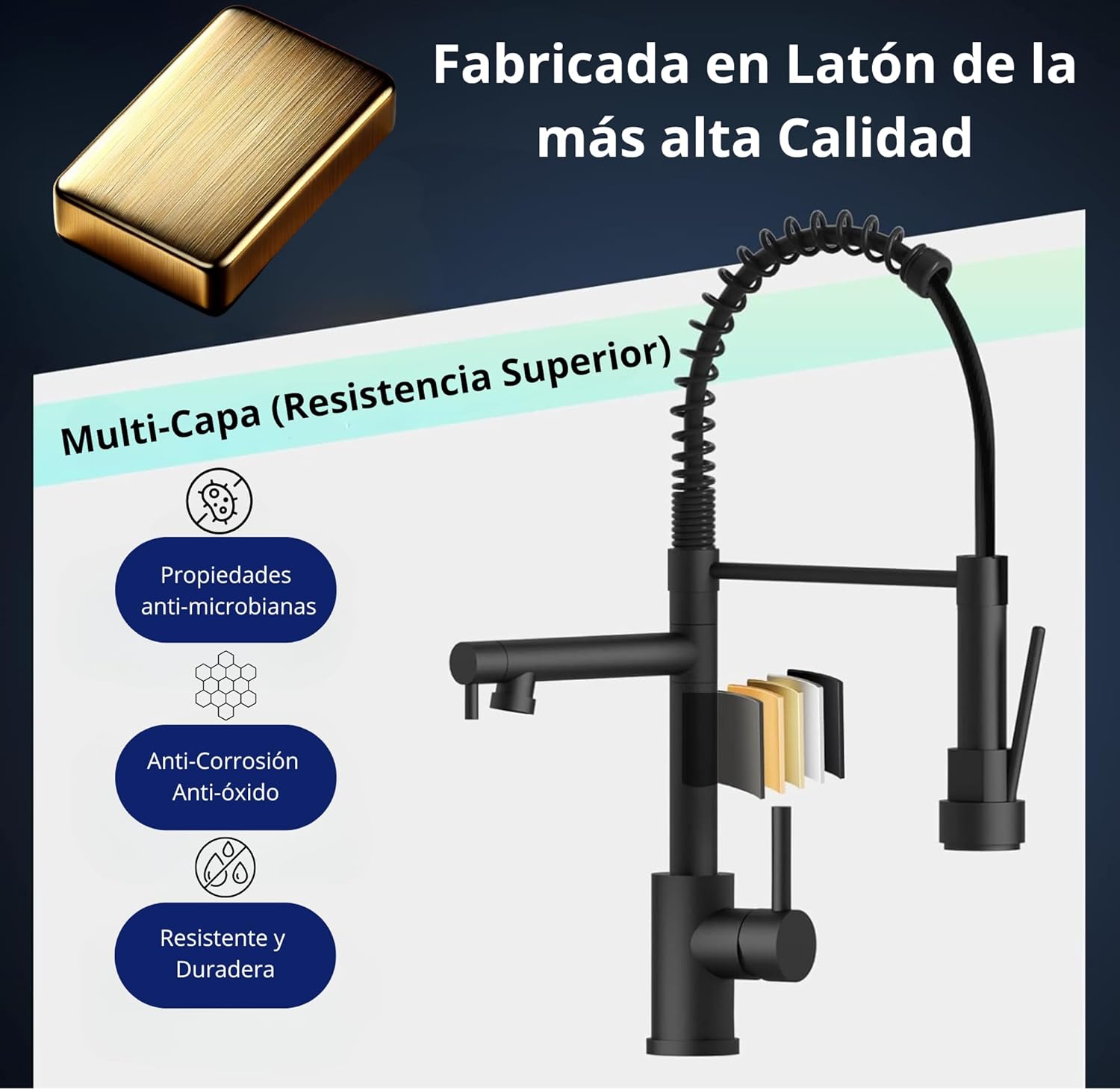 Mezcladora de Cocina Dual con Doble Cuello y Monomando, Flexible y Compacta con Instalación Rápida 3