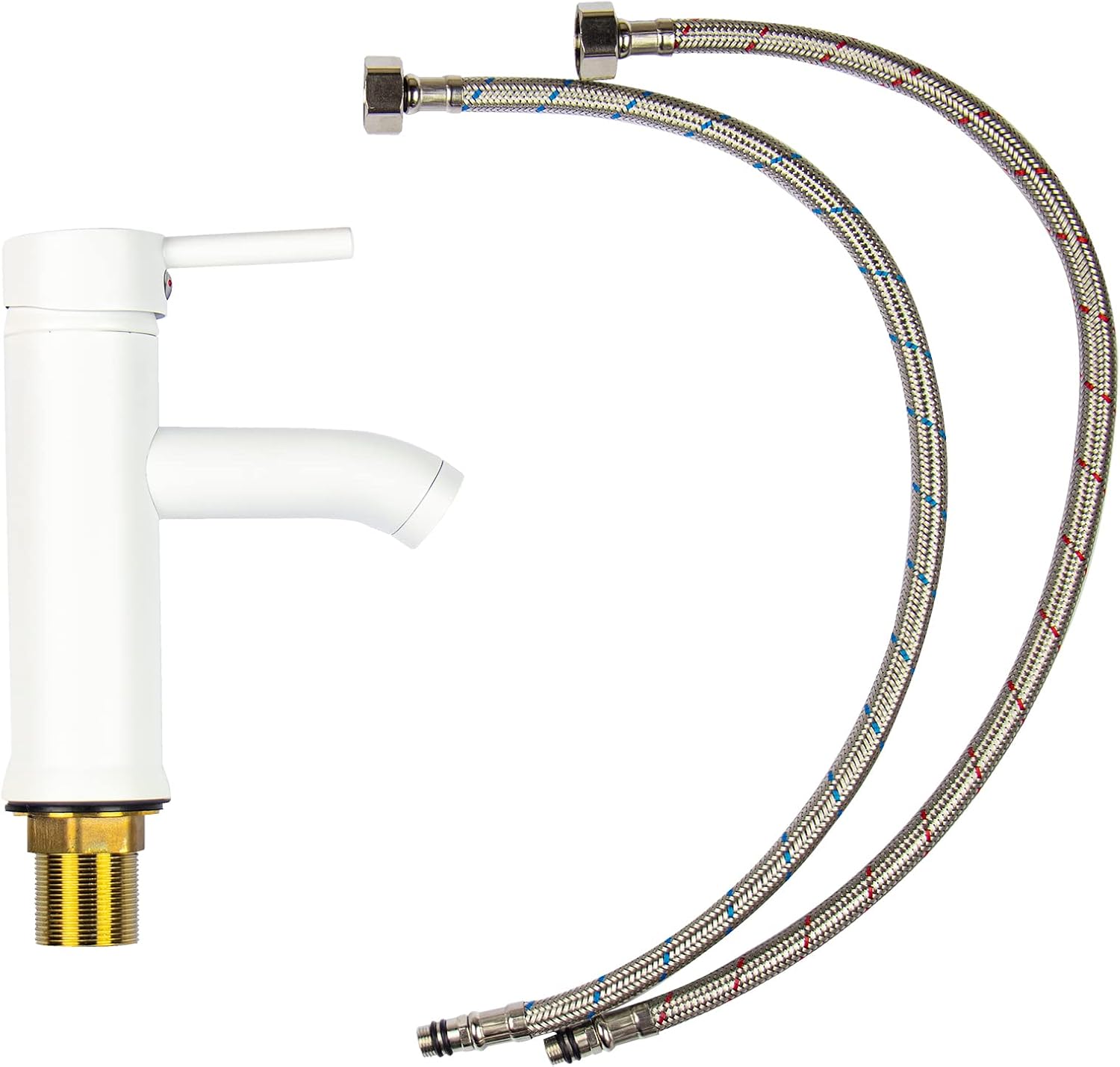 Mezcladora Monomando para Lavabo en Blanco Mate, Acero Inoxidable, 21 cm de Altura, Incluye Mangueras y Fácil Instalación 5