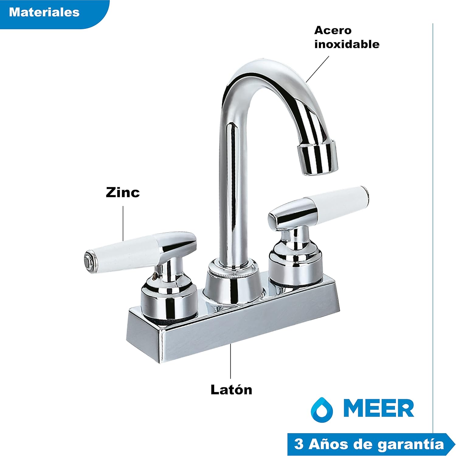 Mezcladora para Lavabo Cromada con Doble Manija, Fabricada en Acero Inoxidable – Diseño Comercial Moderno 4