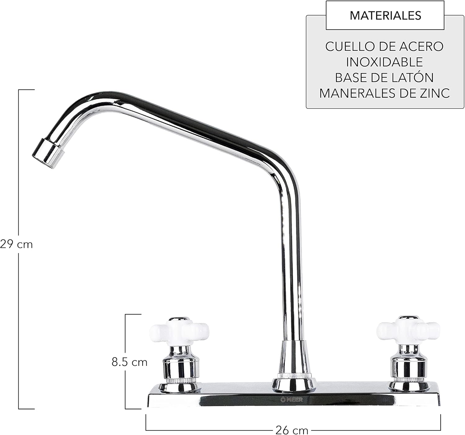 Mezcladora para Fregadero MEER Faucets by CNX, Mezcladora para Cocina de Acero Inoxidable, Zinc y Latón Cromado. 5