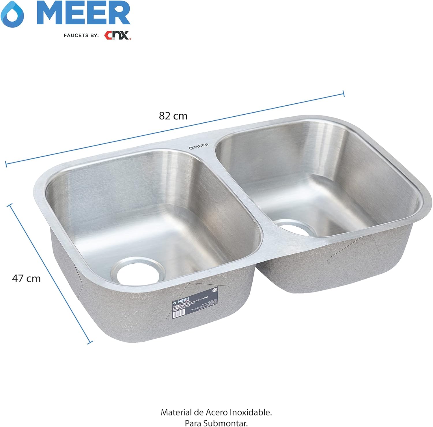 Tarja Doble de Submontar en Acero Inoxidable, (Medidas 82 cm * 47 cm), con Mezcladora Monomando (Llave para cocina) y Kit de Instalación GRATIS un Escurridor 8