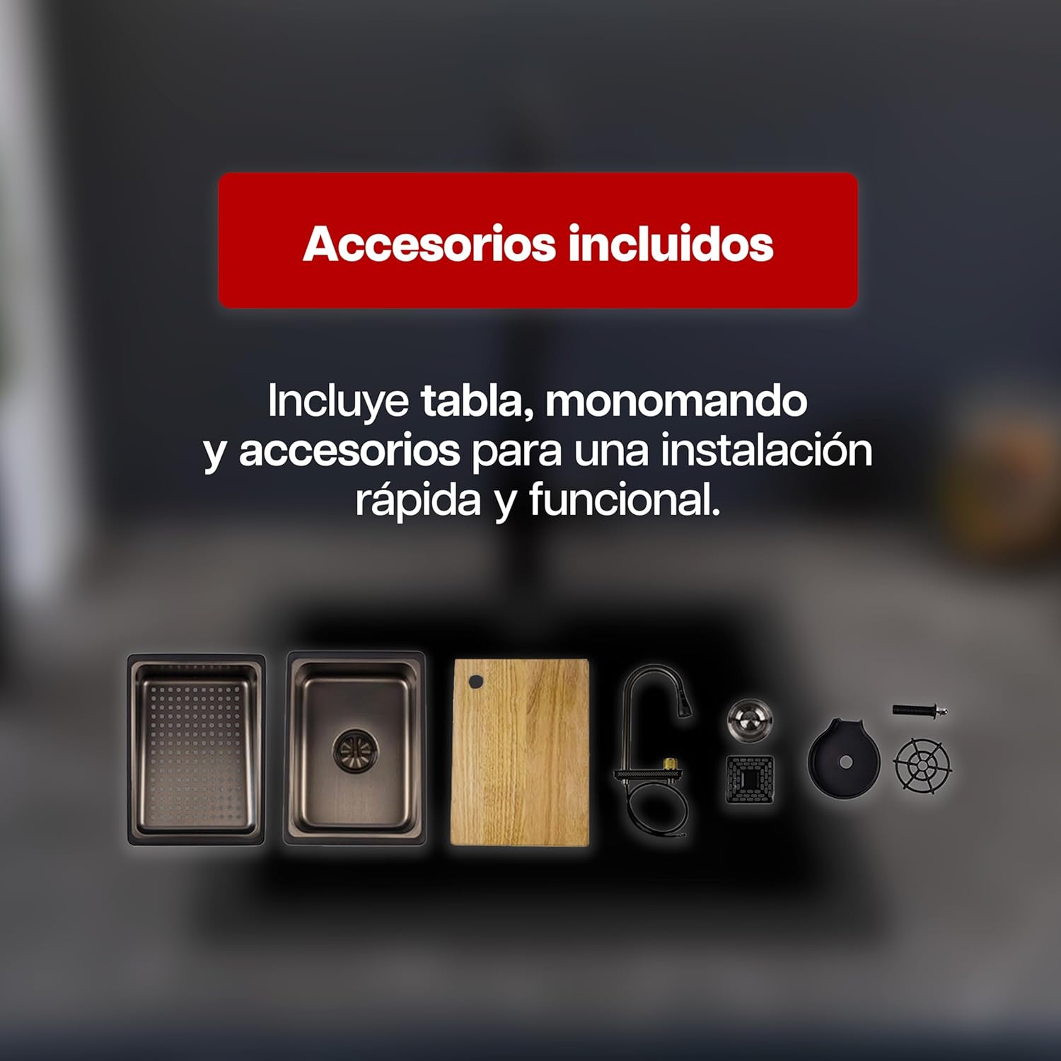 Kit Perrón Maxims! Tarja, Monomando, recipientes adicionales, dispensador de jabón y lavador de vasos 4