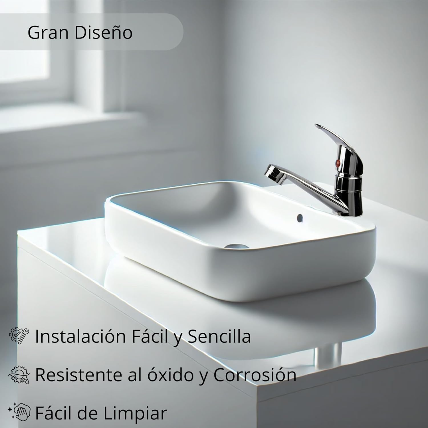 Mezcladora Monomando Cromada para Lavabo de Zinc – Compacta, Moderna y de Instalación Rápida 5