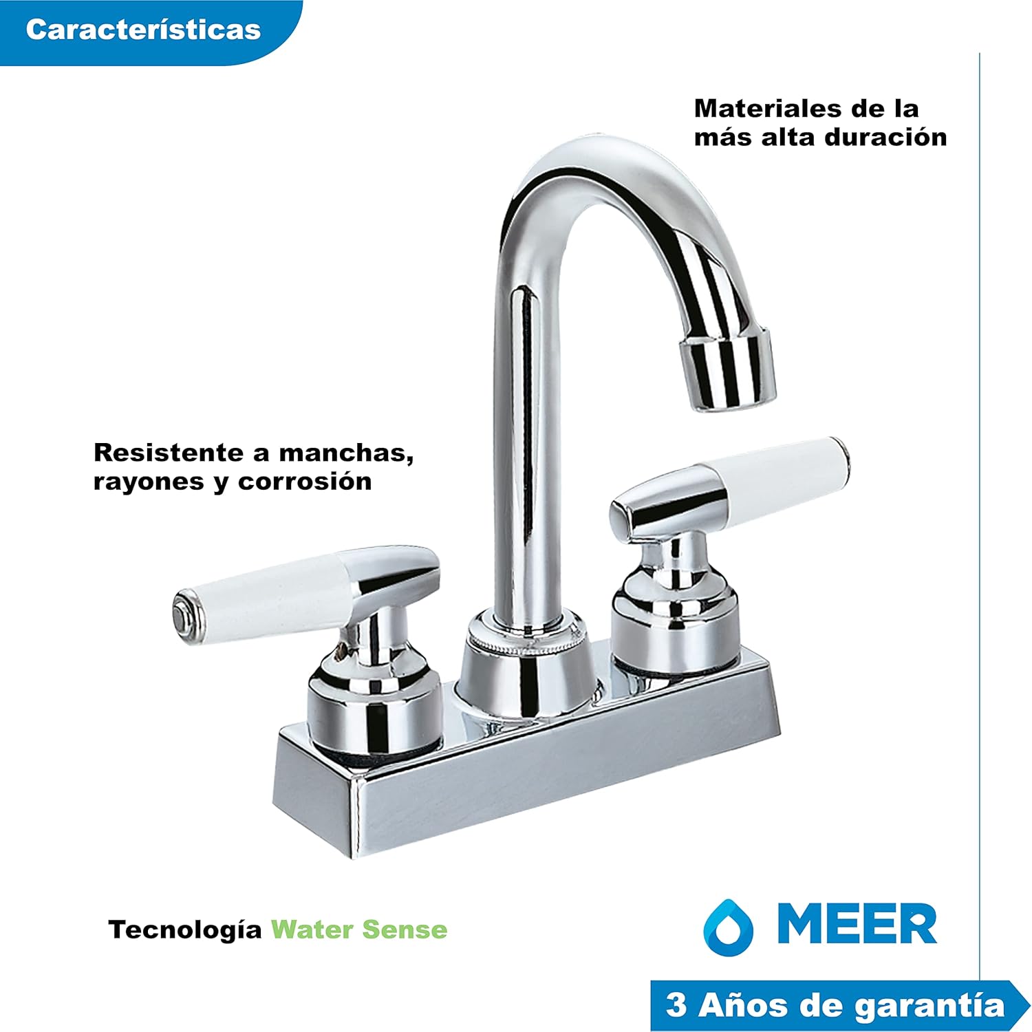 Mezcladora para Lavabo Cromada con Doble Manija, Fabricada en Acero Inoxidable – Diseño Comercial Moderno 5