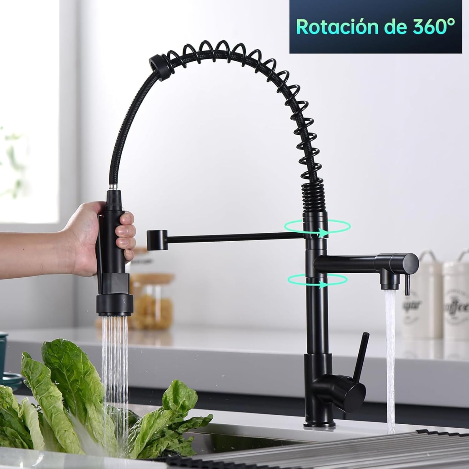 Mezcladora de Cocina Dual con Doble Cuello y Monomando, Flexible y Compacta con Instalación Rápida