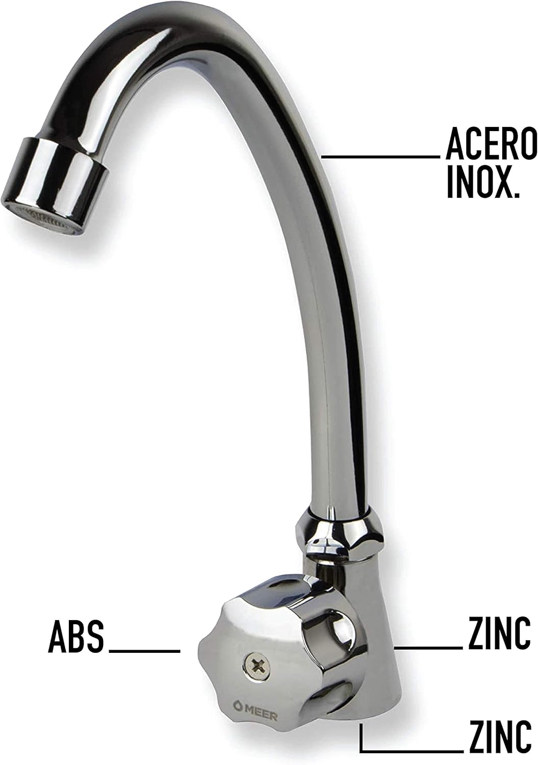 Llave con cuello rígido para Fregadero, Cromada, Llave para fregadero, llaves de agua, Resistente y Duradera 5