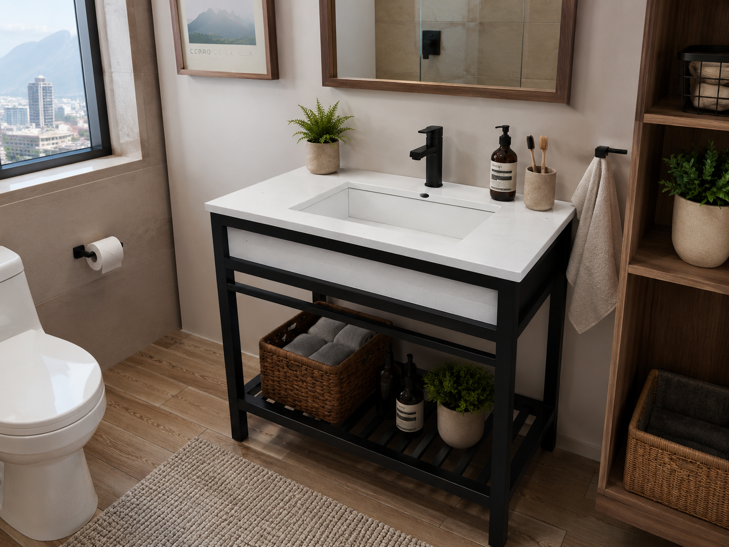Lavabo Moderno con Estructura de PTR y Cubierta de Cuarzo Sintético Blanco 80cm x 45cm 5