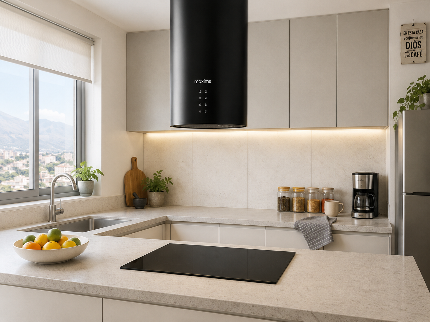 Campana Extractora de Isla CMI01 con Doble Turbina 35x35x145 cm en Negro Mate