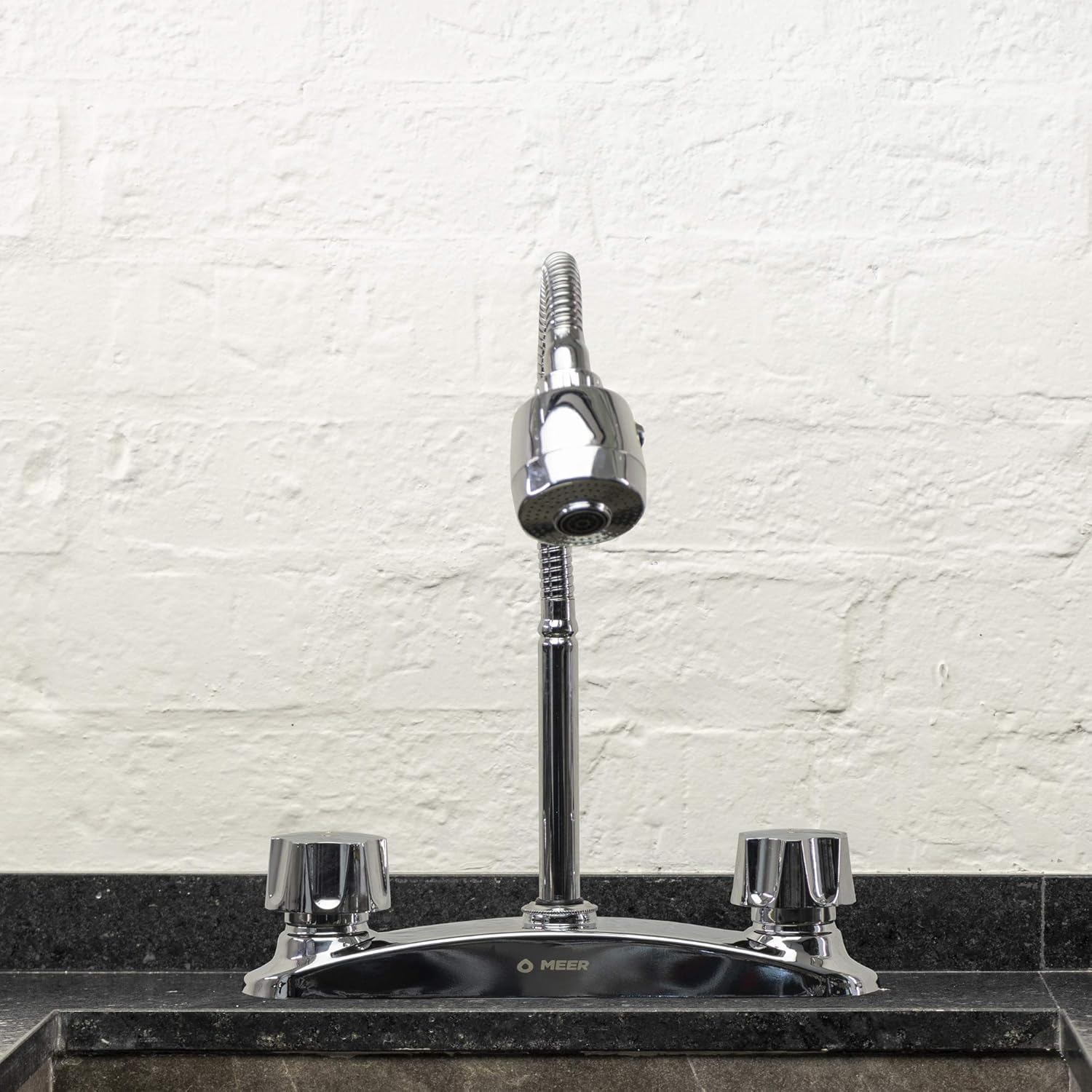 MEER FAUCETS BY CNX Mezcladora Cromada para Fregadero con Cuello Flexible, Fabricada en Acero Inoxidable, Zinc y Latón 360
